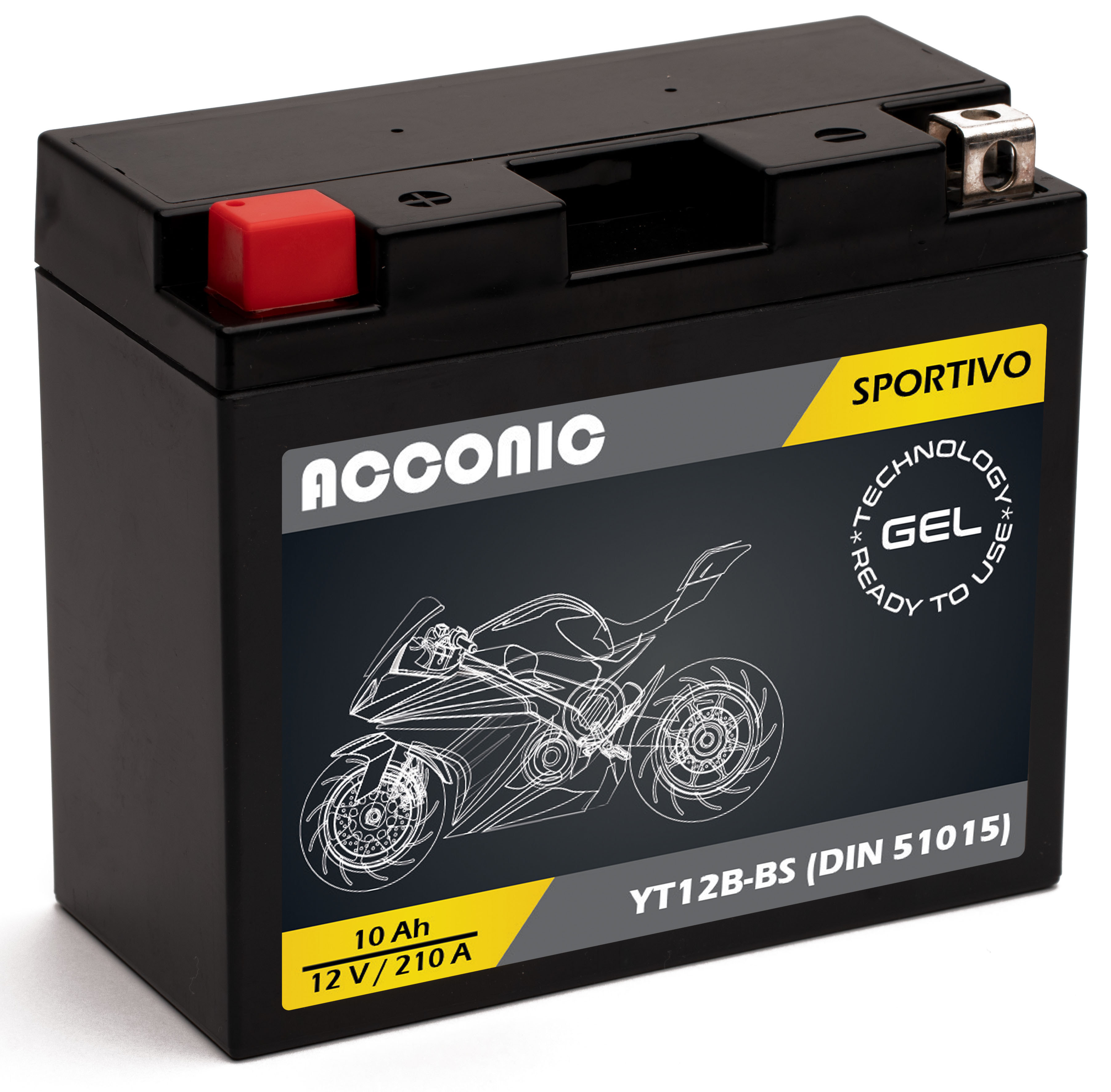 ACCONIC Sportivo GEL YT12B-BS Motorradbatterie 10Ah 12V (DIN 51015)